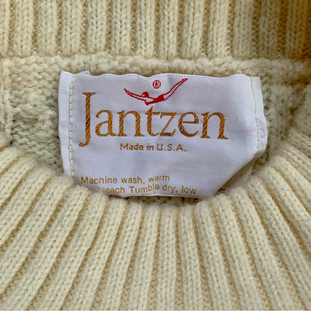 Vintage 70s 80s Jantzen Nordic Fair Isle Cable Knit Mock Neck Oversized Sweater - Picture 3 of 6